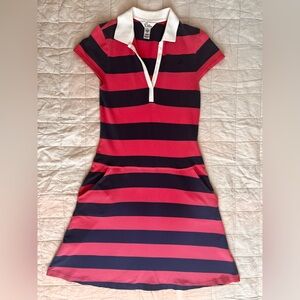 Vintage Lilly Pulitzer Pink Navy Striped Collared Polo Dress Collegiate Preppy-M
